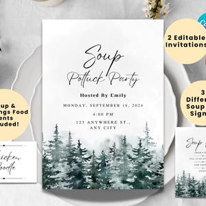 SOUP PARTY Bundle Invitation | Soup Potluck Party Invite | Soup Bar Signs | Soup Food Tent | Holiday Soup Potluck | Soup Dinner Party