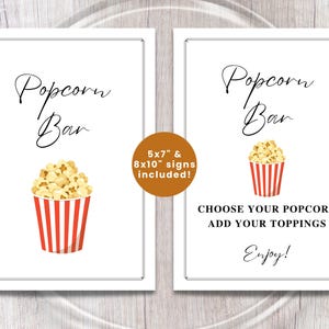 POPCORNBAR-skylt | Filmkvällsfest | Utskrivbara skyltar för barnkalas | Knytkalas för kontorsevenemang | Gör-det-själv-födelsedagsfestbar | Lärare
