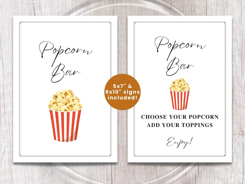 POPCORN BAR Sign | Movie Night Party | Kids Birthday Party Printable ...