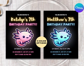 Axolotl Birthday Invitation | Kids Birthday Invites | Axolotl Theme Party | Editable Canva | Girl or Boy Party Invite | Bday invitation