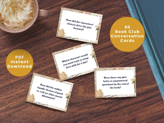 90 BOOK CLUB CONVERSATION Cards | Bookclub Ice Breaker Questions | Book Lover Activity | Printable Discussion Prompts | Reading Group Fun