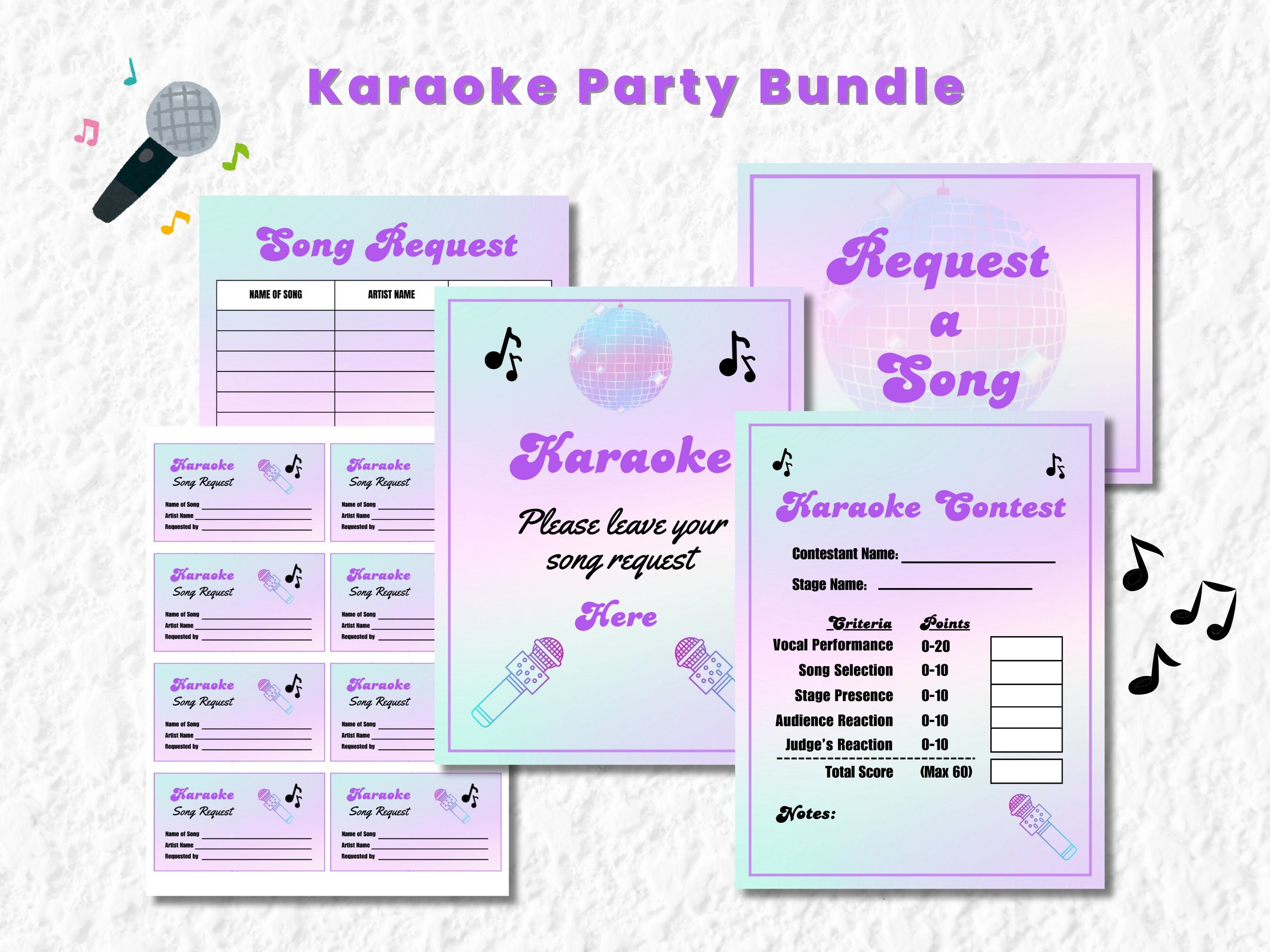 KARAOKE PARTY BUNDLE  | Request a Song | Karaoke Sign Up | Song Request | Karaoke Contest | Party Ideas | Instant Download | Party Bundle