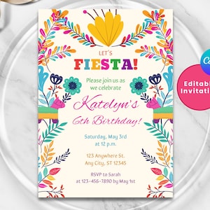 FIESTA BIRTHDAY Invitation | Adult Birthday Invites | Mexican Theme Party | Editable Canva | Kids Fiesta Party Invite | Girl Birthday