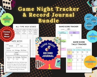 GAME NIGHT Score Tracker with Tokens and Record Journal | family game night | game tally sheet | poker game tracker | board game gift