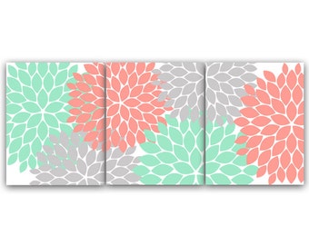 Home Decor Wall Art Coral And Brown Flower Burst Art Etsy