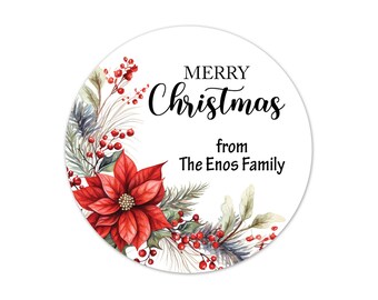 Custom Stickers For Presents, Personalized Christmas Gift Wrapping Stickers, Happy Holidays Family Gift Labels - XMAS53