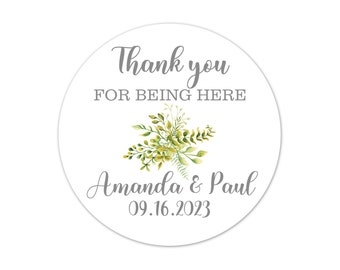 Greenery Floral Thank You Stickers, Personalized Labels for Wedding Bridal Shower Favors - WED89