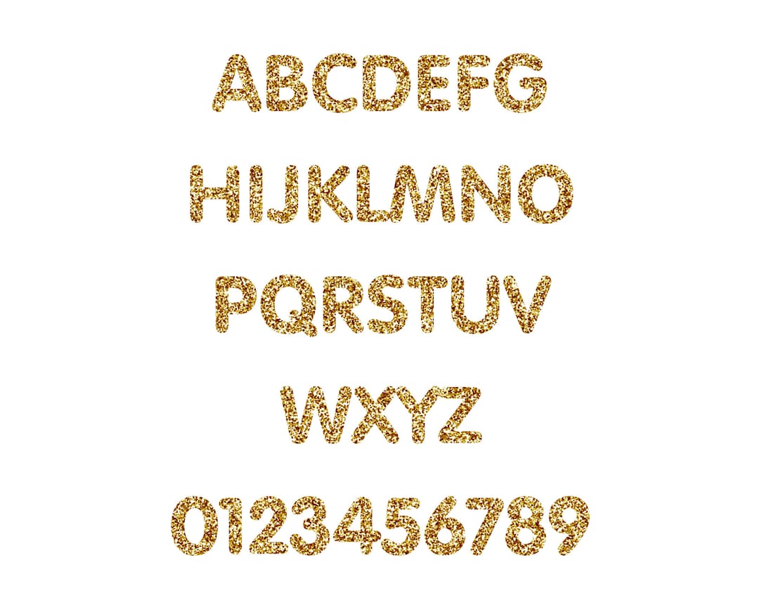 Gold Alphabet Glitter Letters and Numbers Clipart Scrapbook Etsy