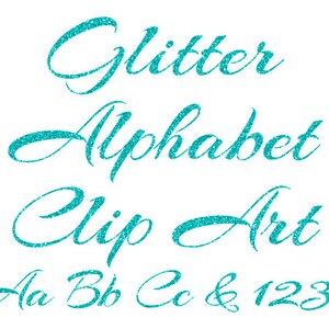 Türkis Alphabet Clipart, Aqua Glitzer Buchstaben, Zahlen Clipart, Cursive Alphabet, Scrapbook Elements, Instant Download - DIMAGE0035