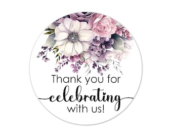 Floral Wedding Favor Stickers, Purple and Pink Watercolor Bouquet