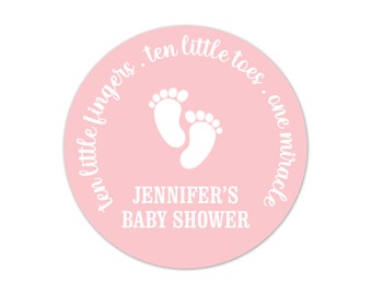 Baby Shower Favor Stickers Personalized, Custom Pink Footprint Stickers, Sweet Baby Girl Shower Favor Thank You Labels - BB21