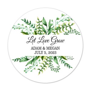 Custom Wedding Thank You Stickers, Green Floral Engagement Party Favor Bag Labels Let Love Grow - WED22