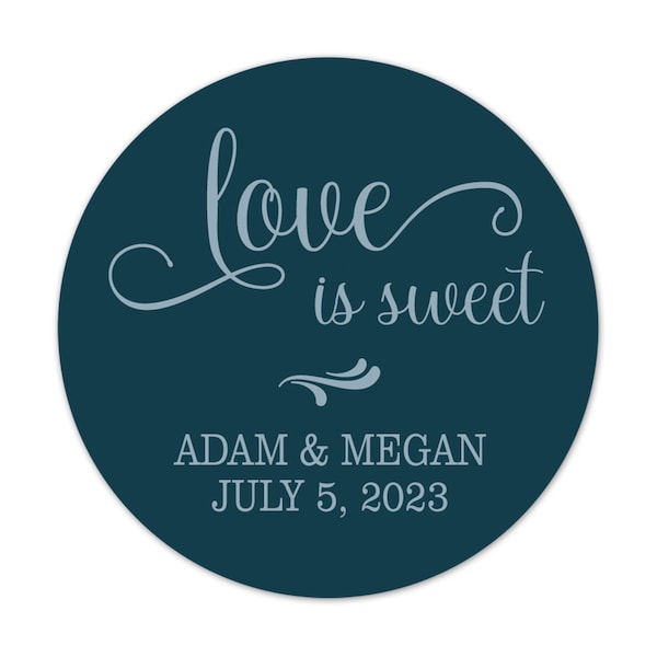 Love is Sweet Wedding Stickers, Teal Blue Thank You Stickers, Personalized Engagement Party Favor Gift Bag and Box Labels - WED32