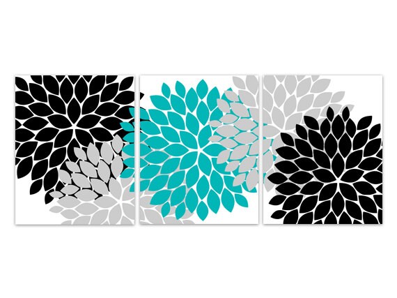 Home Decor Wall Art Instant Download Turquoise And Black Flower Burst Art Bathroom Wall Decor Turquoise Bedroom Decor Home98