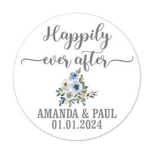 Blue Floral Wedding Favor Stickers: Personalized Bridal Shower Labels