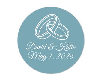 Slate Blue Wedding Favor Stickers, Personalized Wedding Ring Seal, Custom Bridal Shower Thank You Label - WED231