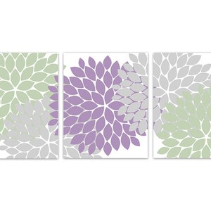 Home Decor Wall Art Lavender Sage And Grey Flower Burst Etsy