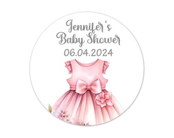 Baby Shower Favor Stickers Personalized, Pink Dress Baby Girl Shower Thank You Seals, Little Princess Custom Labels - BB35