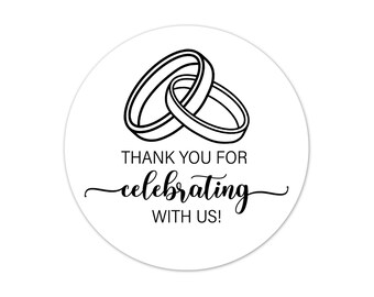 Wedding Favor Stickers, Thank You for Celebrating With Us Labels, Interlocking Wedding Rings Envelope Seals, Anniversary Party Favors