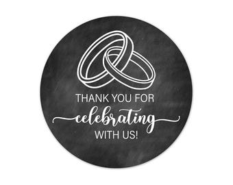 Wedding Favor Stickers, Interlocking Rings, Thank You Labels