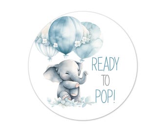Blue Elephant Baby Shower Stickers, Ready to Pop Favor Labels