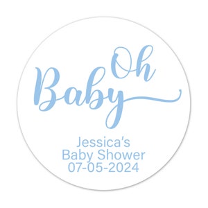Oh Baby Blue Baby Shower Stickers for Thank You Party Favors, Gift Labels for Baby Boy or Gender Reveal Party - BB77