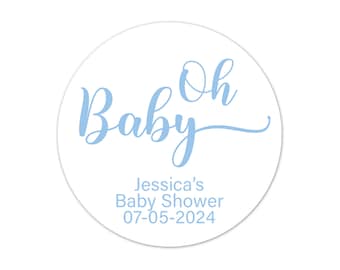 Oh Baby Blue Baby Shower Stickers, Thank You Party Favors - BB77