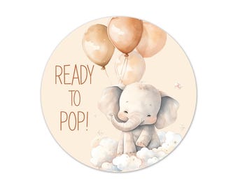 Elephant Baby Shower Stickers, Ready to Pop, Gender Neutral, Little Peanut Theme