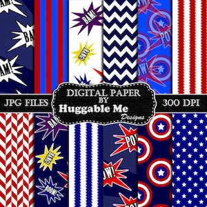 Super Hero Paper, Instant Download Paper Pack for Super Hero Scrapbook and Backgrounds - HMD00098