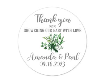 Greenery Baby Shower Favor Stickers Personalized, Custom Thank You Tags, Neutral Gender Favor Seals - BB26