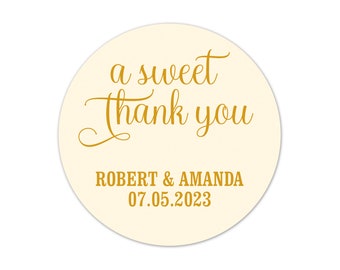 A Sweet Thank You Gold Wedding Stickers, Personalized Round Labels for Party Favors - WED44