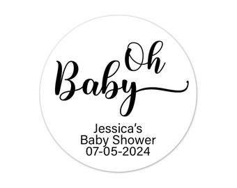 Oh Baby Shower Stickers, Black and White Party Favor Labels - BB79