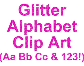 Fuchsia Glitter Alphabet Clip Art - Digital Glitter Letter and Number Clipart in Sparkly Hot Pink - Instant Download - DIMAGE0023