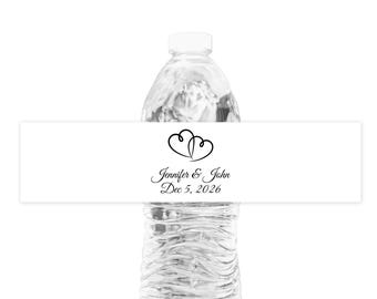 Personalized Heart Wedding Water Labels, Set of 20 Waterproof Water Bottle Labels
