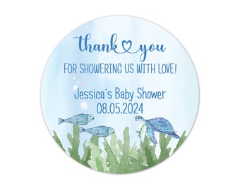 Under The Sea Baby Shower Stickers, Ocean Scene Thank You Labels for Gender Neutral Boy or Girl Baby Shower Thank You Favors- BB72