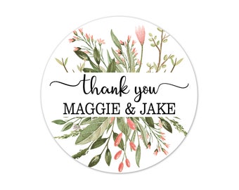 Custom Wedding Thank You Stickers, Personalized Floral Bridal Shower Party Favor Labels - WED63