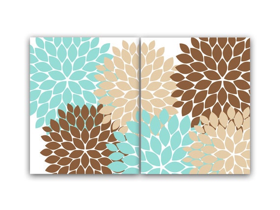 Home Decor Wall Art Instant Download Aqua And Brown Flower Etsy