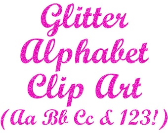Fuchsia Glitter Alphabet Clip Art - Digital Glitter Letters - Hot Pink Glitter Alphabet and Number Clipart - Instant Download - DIMAGE0020