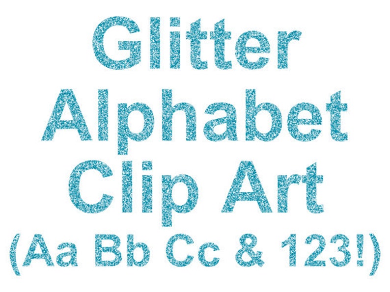 Blue Alphabet Clipart, Light Blue Glitter Letters, Numbers Clipart