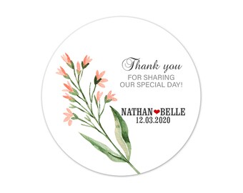Custom Wedding Stickers, Thank You for Sharing Our Special Day Flower Bouquet Favor Labels - WED3