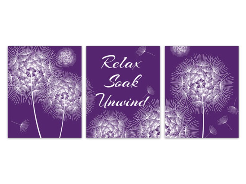 Purple Bathroom Wall Art Dandelion Bathroom INSTANT DOWNLOAD Etsy