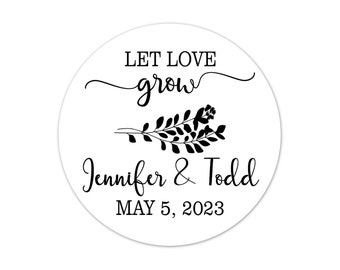 Personalized Wedding Favor Stickers, Let Love Grow Minimalist Bridal Shower Labels - WED61