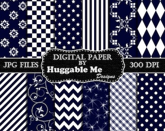 Navy Blue Scrapbook Paper – Patterned Digital Paper Pack (Instant Download)