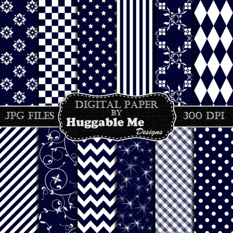 Blue Scrapbook Paper Instant Download Navy Blue Pattern Etsy