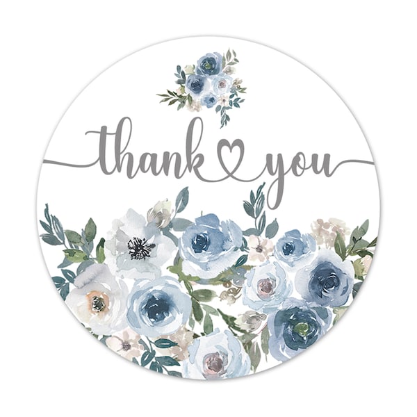 Blue Rose Wedding Thank You Stickers, Floral Bridal Shower Party Favor Labels, Chic Candle Jar Lid Stickers - AZST18