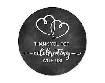Thank You For Celebrating With Us Stickers, Wedding Favor Labels, Intertwined Heart Envelope Seals, Bridal Shower Favor Stickers