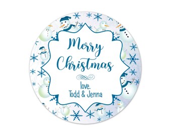 Christmas Gift Stickers, Snowman Merry Christmas Present Tags, Custom Xmas Labels - XMAS47