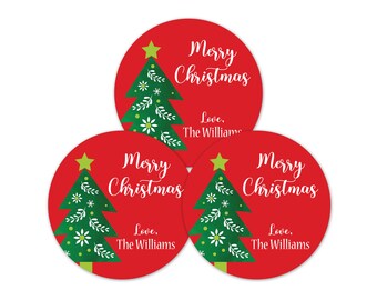 Custom Christmas Gift Stickers, Red and Green Christmas Tree Present Labels, Merry Christmas Gift Tags, Custom Xmas Sticker - XMAS5
