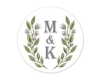 Monogram Wedding Favor Stickers, Wildflower Bridal Shower Labels - WED82