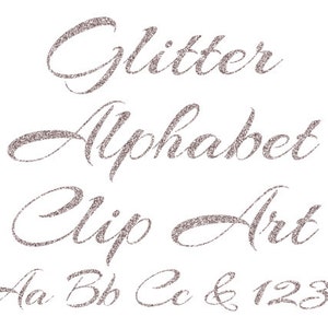 Silver Alphabet Clipart, Silver Glitter Letters, Numbers Clipart, Cursive Alphabet, Scrapbook Embellishments, Instant Download - DIMAGE0029